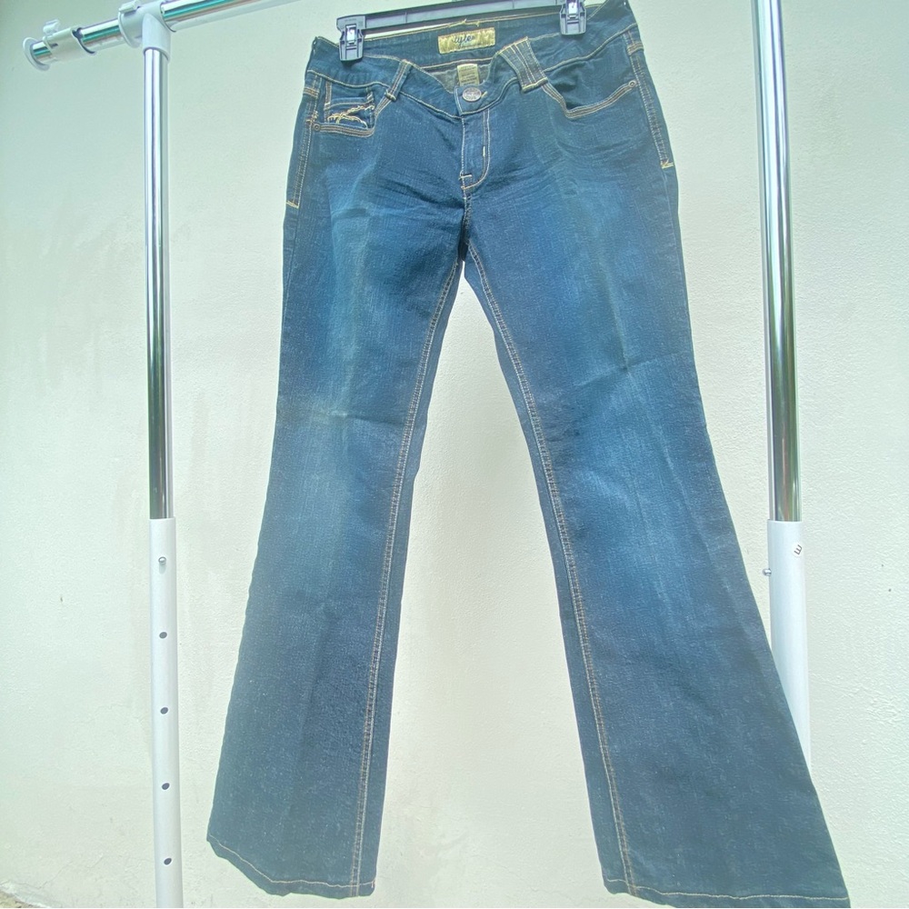 Y2K Tyte Dark Denim Embroidered Low Rise Flare jeans Size 11
